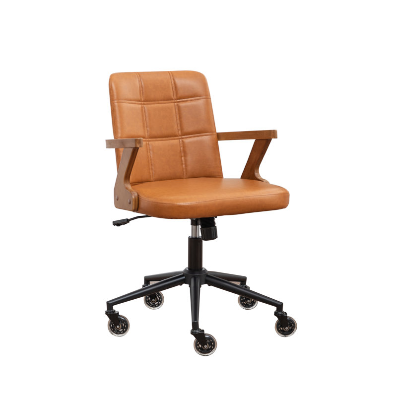 Lundgren Mordern Upholstered Task Chair with Bamboo Arms, Brown