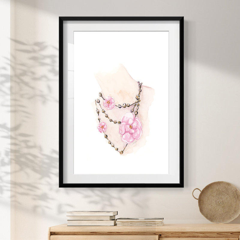 Collier de perles avec imprimé floral, H 28,5 po x l 20,5 po, Noir