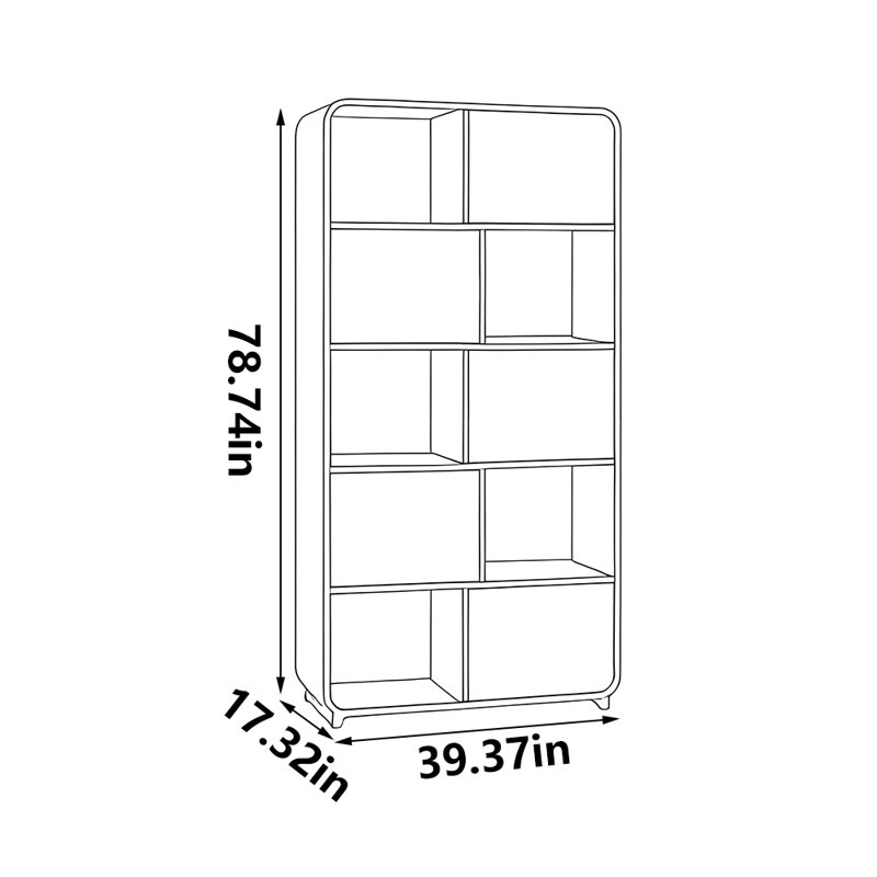 Bibliothèque de style nordique, (5 tablettes) H 78,74 po x l 39,37 po x P 17,32 po