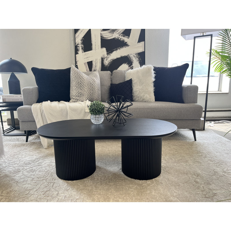 Table basse ovale en bois, Noir, Noir