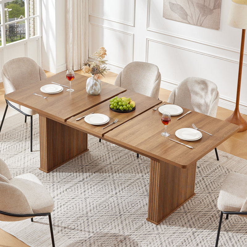 Table de salle à manger extensible de 63 à 79 po, table de cuisine rectangulaire en bois avec base à double piédestal pour 6 à 10 personnes, table de salle à manger extensible moderne pour les réunions de famille et les réceptions