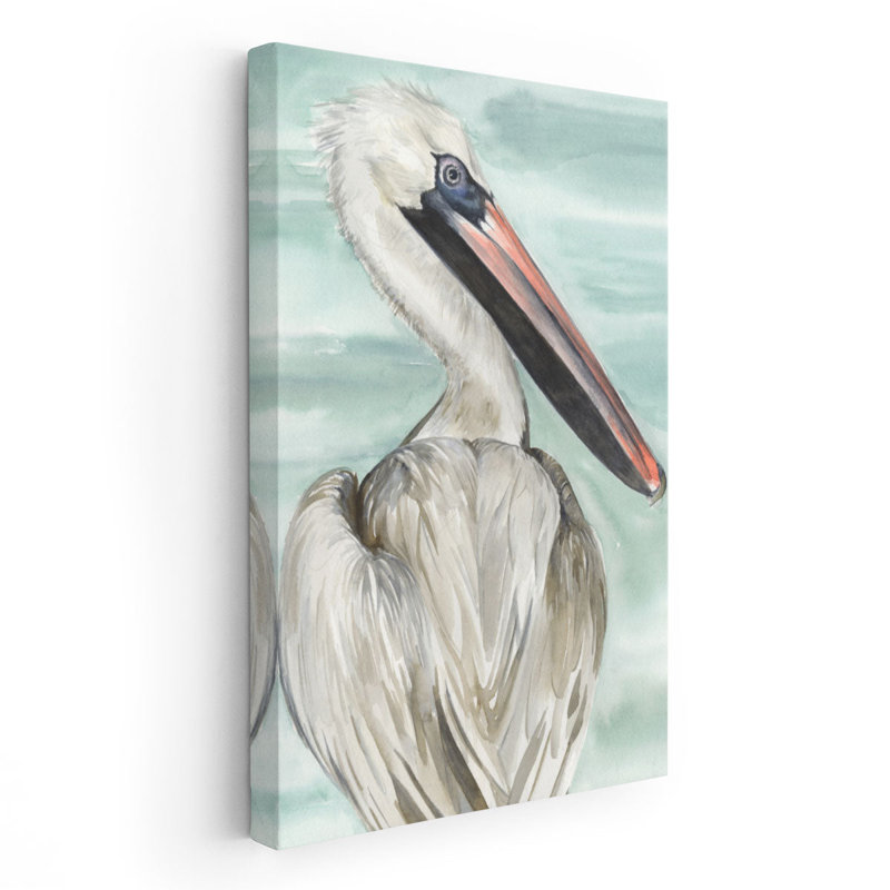 Turquoise Pelican I - reproduction d'art sur toile, H 60 po x l 40 po