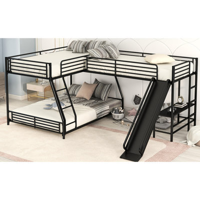 Lit superposé en forme de L noir avec bureau intégré et caractéristiques délicieuses - métal pour un bonheur en famille Lit mezzanine simple pratique et confortable