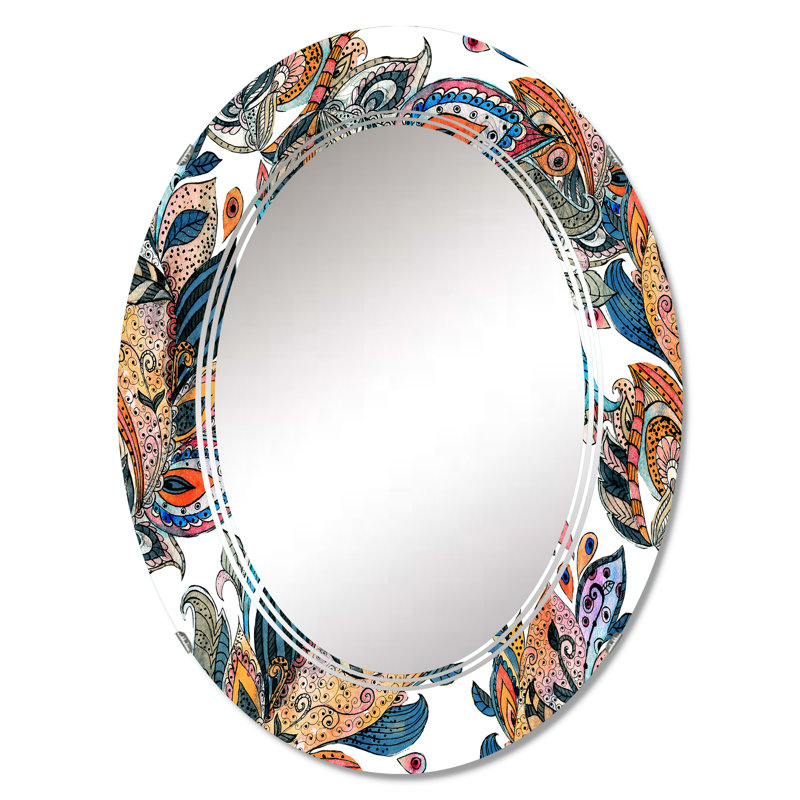 Boho Lucious Floras en orange et vert - miroir mural moderne ovale, 30 po x 20 po