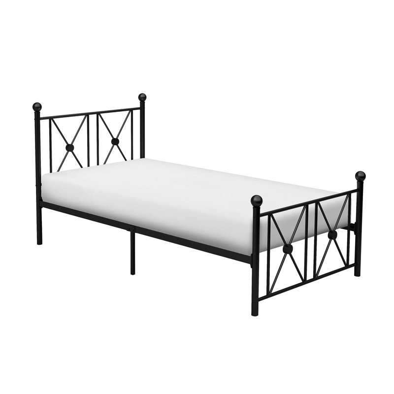 Mobilier de chambre à coucher traditionnel noir avec lit plateforme double 1pc, Lit simple