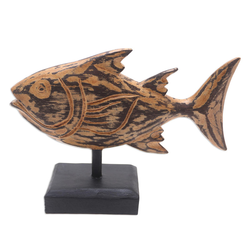 Highland Dunes Handmade Snapper Fish Wood Statuette