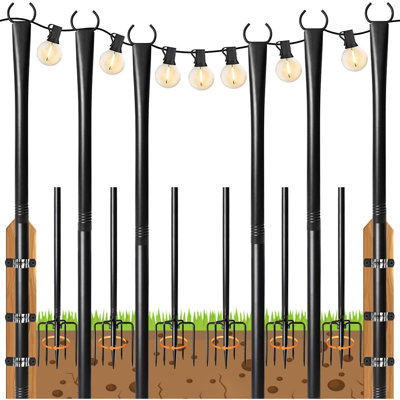 6 Pack String Light Poles For Outside, 10Ft Heavy-Duty Metal Lig...