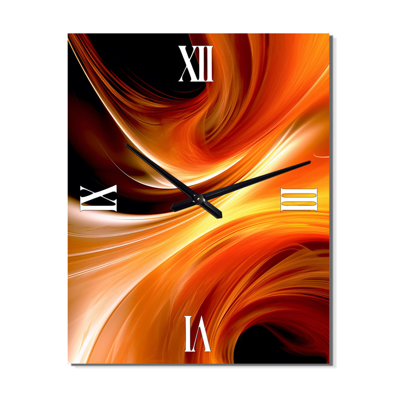 Horloge murale orange abstraite et chaleureuse fractale IV, Très grand rectangle