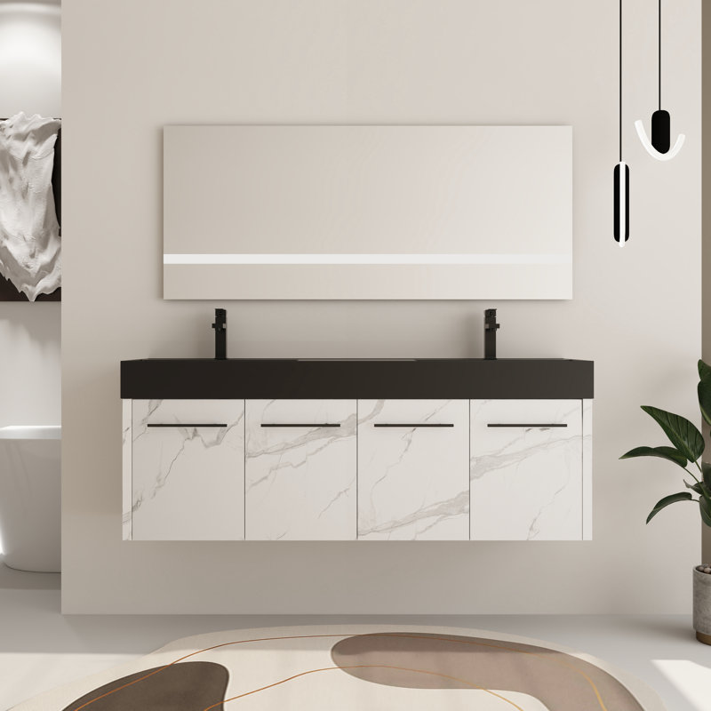 Ivinghoe 60" Bathroom Vanity with Sink, 60 Inch Floating Vanity, Double Sink Wall Mounted Vanity Combo, Modern Bathroom Vanity Set with 4 Doors and Resin Basin Sink