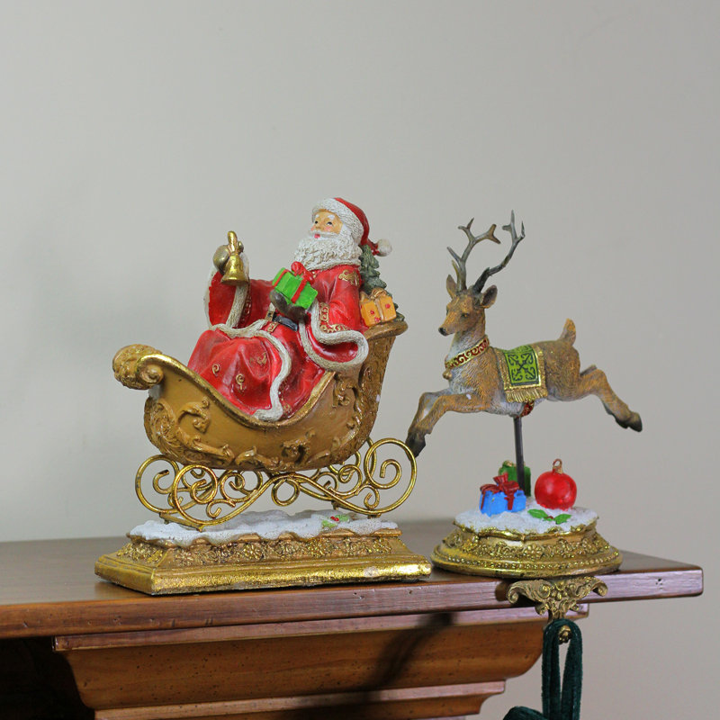 Gold Santa and Reindeer Glittered Christmas Stocking Holders Set