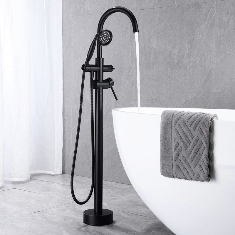 Robinet de baignoire autoportant avec robinet d'arrêt - Contrôle facile du débit d'eau au sol, Nickel brossé