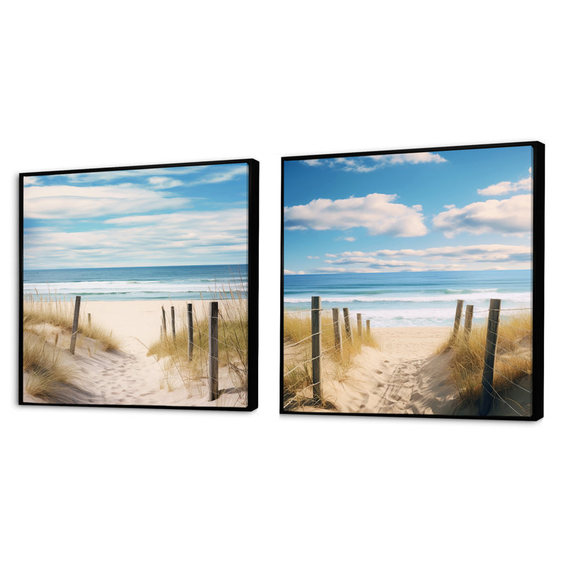 Tranquility Path To Dune Beach - Ensemble de 2 collages nautiques et carrés, Cadre flottant noir, H 30 po x l 61 po