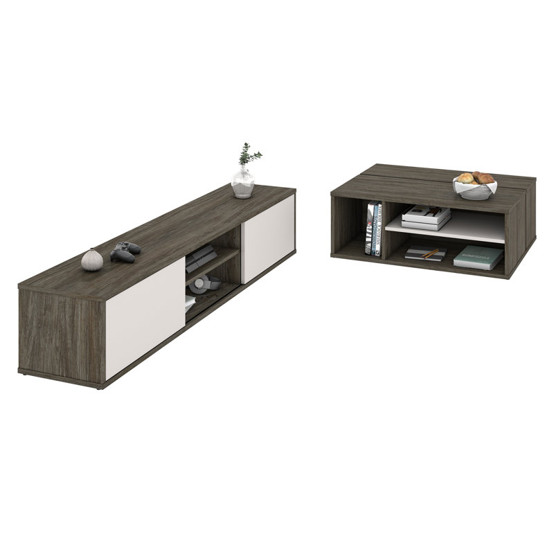 Carleen Unfinished TV Stand for TVs up to 78", Walnut Grey/Sandstone