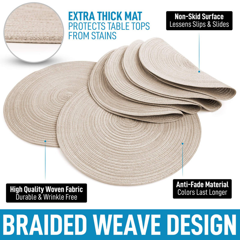 Beige Braided Fabric Round Placemats Set of 6