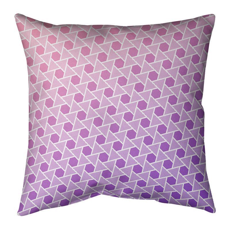 Coussin décoratif hexagonales et triangles, 16 po x 1 po, Pas de bourre, Rose / Mauve