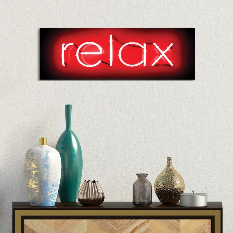 Neon Relax Red On Black by Hailey Carr - Wrapped Canvas Panoramic Print, 30.48 cm H x 91.44 cm W x 3.175 cm D