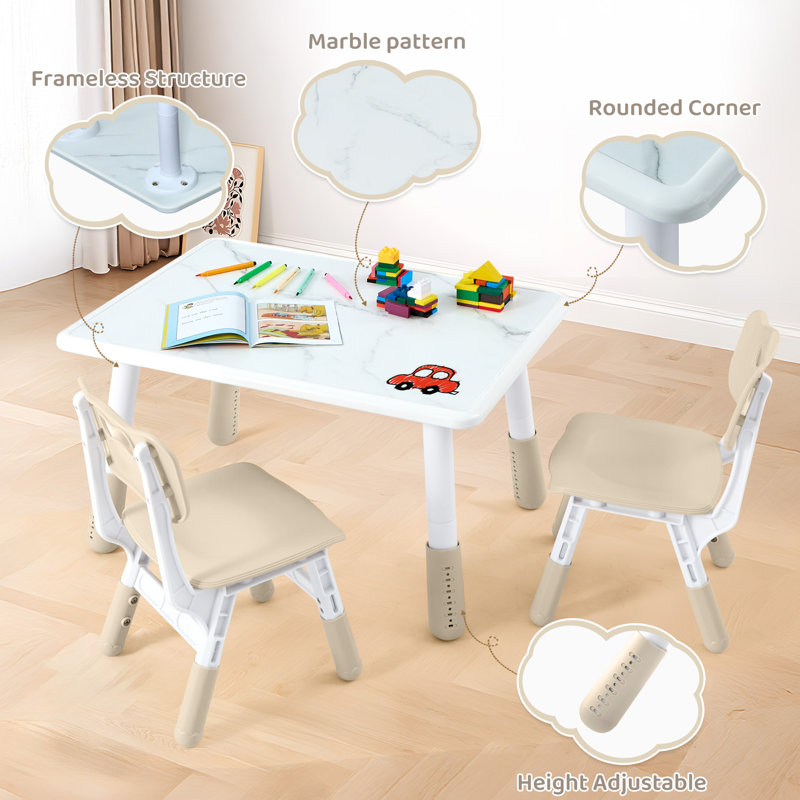 Toddler Table and 2 Chairs Set, Beige