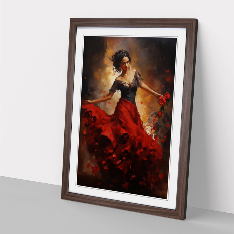 Flamenco Dancer Informel - Single Picture Frame Print on Wood, Walnut Framed, 46cm H x 34cm W