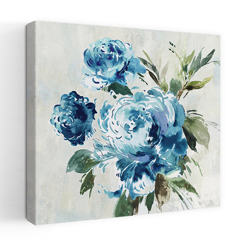 Art abstrait pivoine bleue II, H 32 po x l 32 po