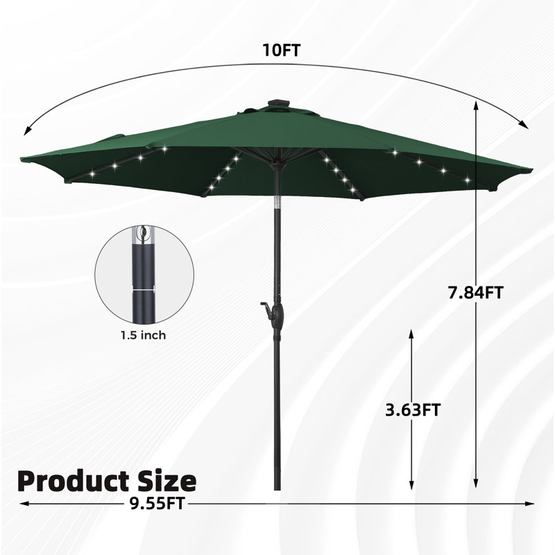 Parasols de patio solaires 10 pi avec lumières, Vert
