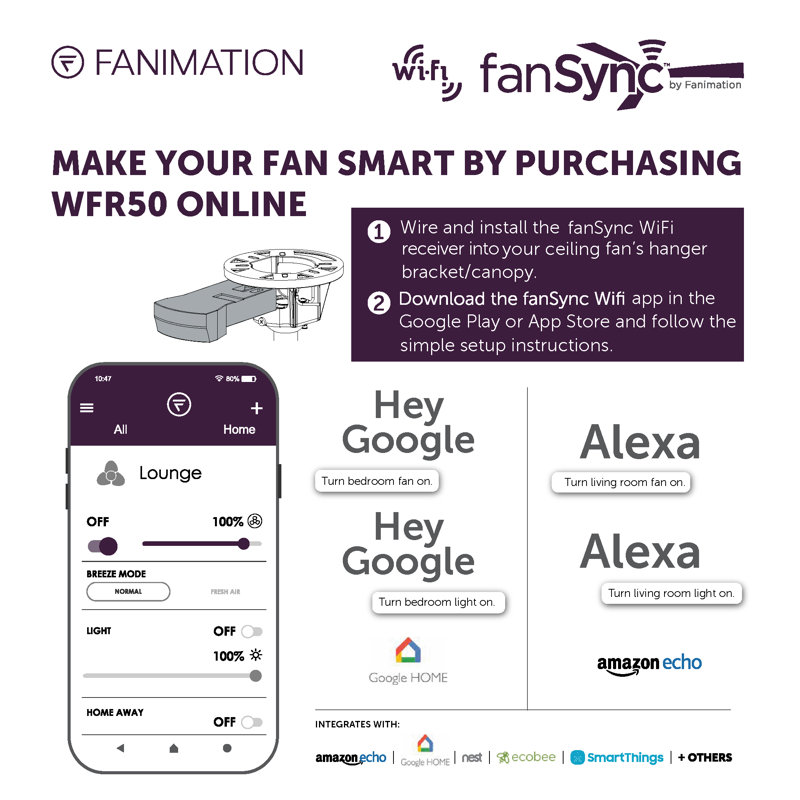 Aire Deluxe 52 inch Indoor Ceiling Fan with LED Bowl Light Kit and Pull Chains - Dark Bronze with Reversible Cherry/Dark Walnut blades