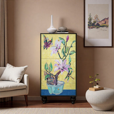 Armoire décorative à cinq tiroirs en pin