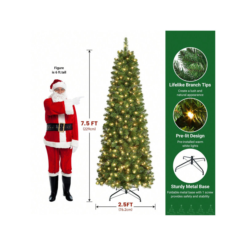 Lighted Artificial Christmas Tree, 7.51' H
