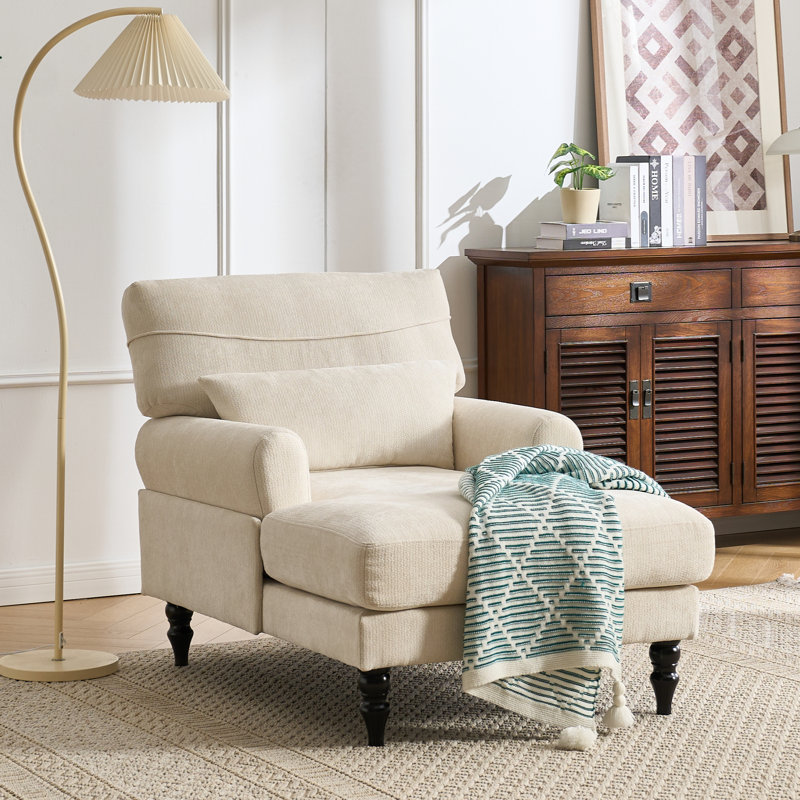 52"l Upholstered Chenille Lounge Chaise Chair, Beige