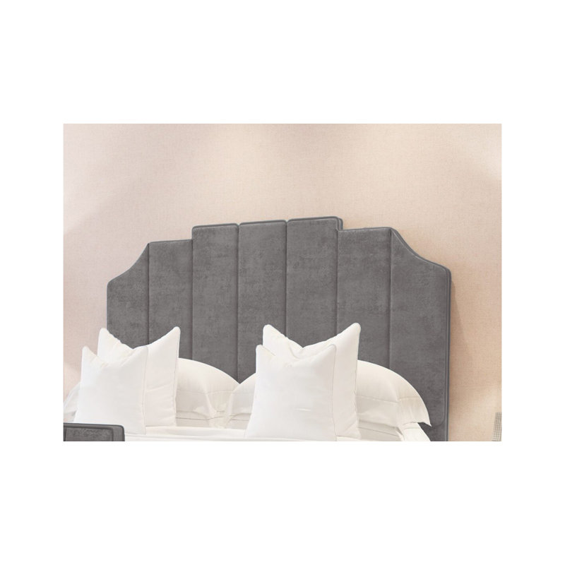 Annalei Regal Velvet Upholstered Bed Frame - Shaped Headboard, Chrome Feet, Grey, Kingsize (5')