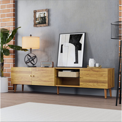 70 Inch Mid Century Modern TV Stand, TV Stand with Storage, Entertainment Center for Living Room Bedroom, TV Media Console