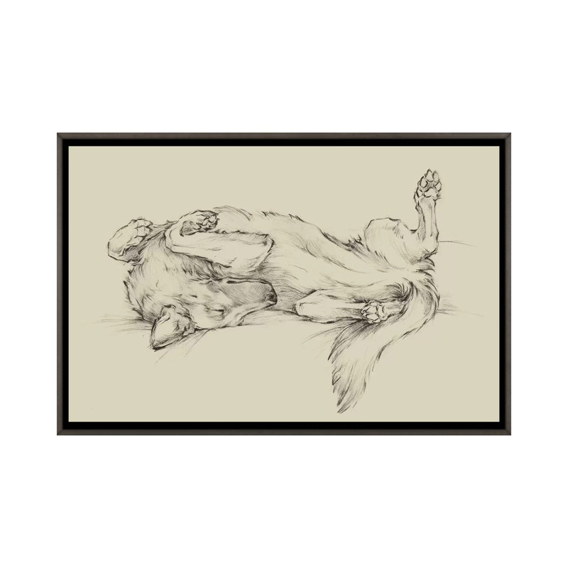 «Dog Tired I» par Ethan Harper - reproduction d'art, H 32 po x l 48 po x 1,5 po, Toile avec cadre gris, Pas de tapis