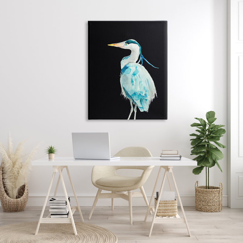 Great Blue Heron - Grand oiseau sur fond noir - impression, Toile tendue, H 48 po x l 36 po