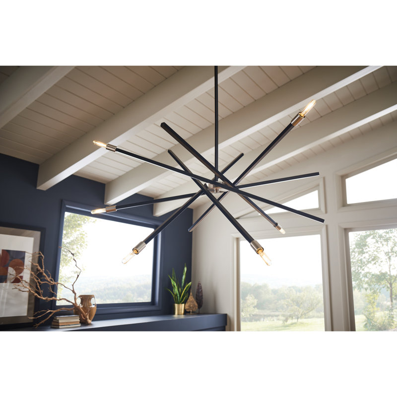 Archer 6-Light Sputnik Articulating Single Tier Chandelier, 42.50" H x 42.5" W x 42.5" D, Satin Black