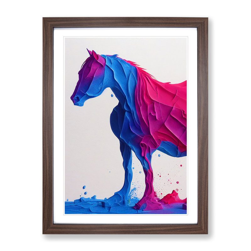 Vibrant Horse Abstract No.1 - Single Picture Frame Painting, 34cm H x 25cm W x 2cm D, Brown Framed