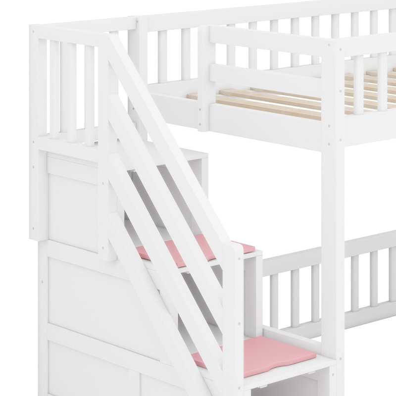 Lit mezzanine avec design cabane de jeu, marches de rangement, éclairage DEL et placards sous le lit, Lit simple