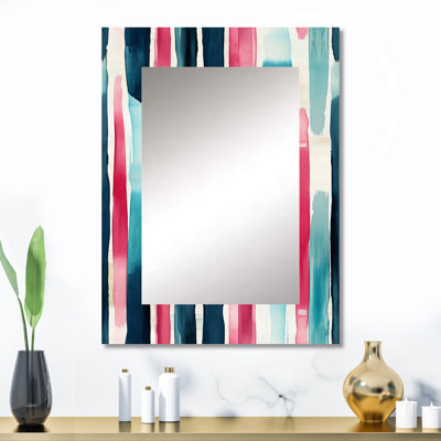 Yedidal - peinture bleue et rose à motif rayé - miroir mural unique rayé, rayé, miroir abstrait, impression d'art en métal