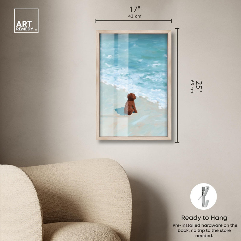 «Dog and the Sea II Shadowbox Print Coastal Glam Decor» par Art Remedy, cadre noir, 10 x 15, H 25 po x l 17 po, Cadre blond