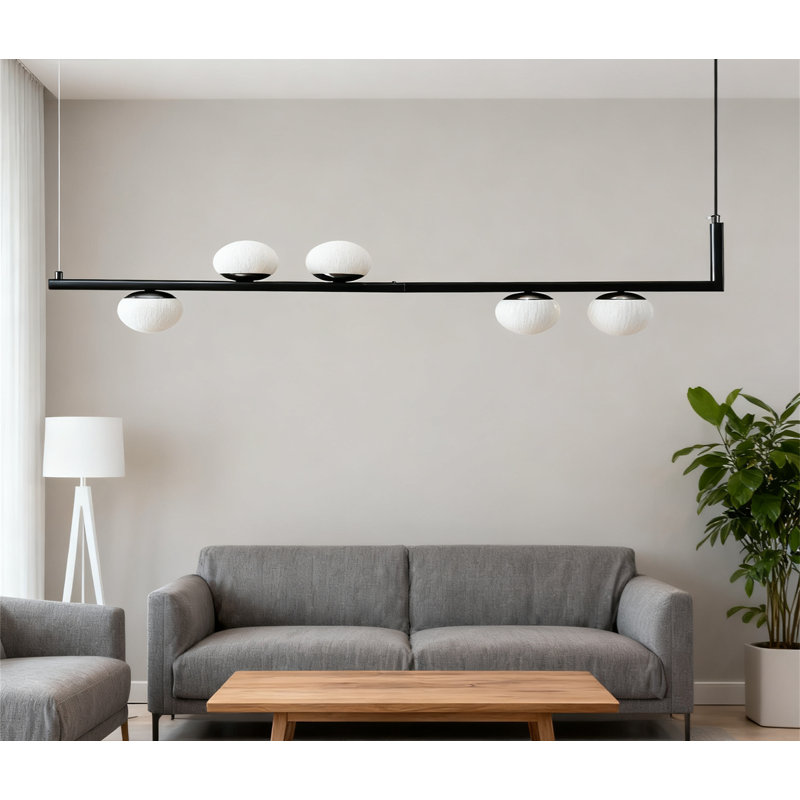 Lustre à 5 lumières DEL pour îlot de cuisine, luminaire suspendu moderne de style Mid-Century avec hauteur réglable, plafonnier en métal noir pour salle à manger sur table