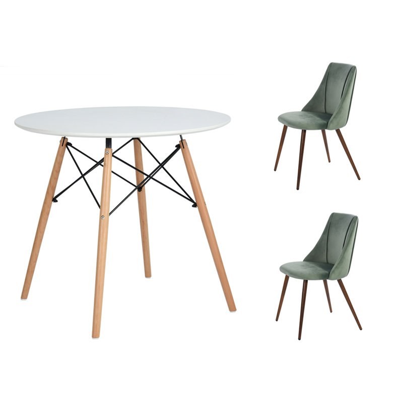 Ensemble de salle à manger 2 personnes Fredreka, Blanc, Vert / brun foncé, H 32,48 po x l 21,46 po x P 19,49 po