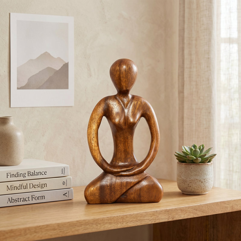 Marsida Agafia 12 sculpture en bois abstraite statue de yoga sculptée à la main cadeau de tranquillité