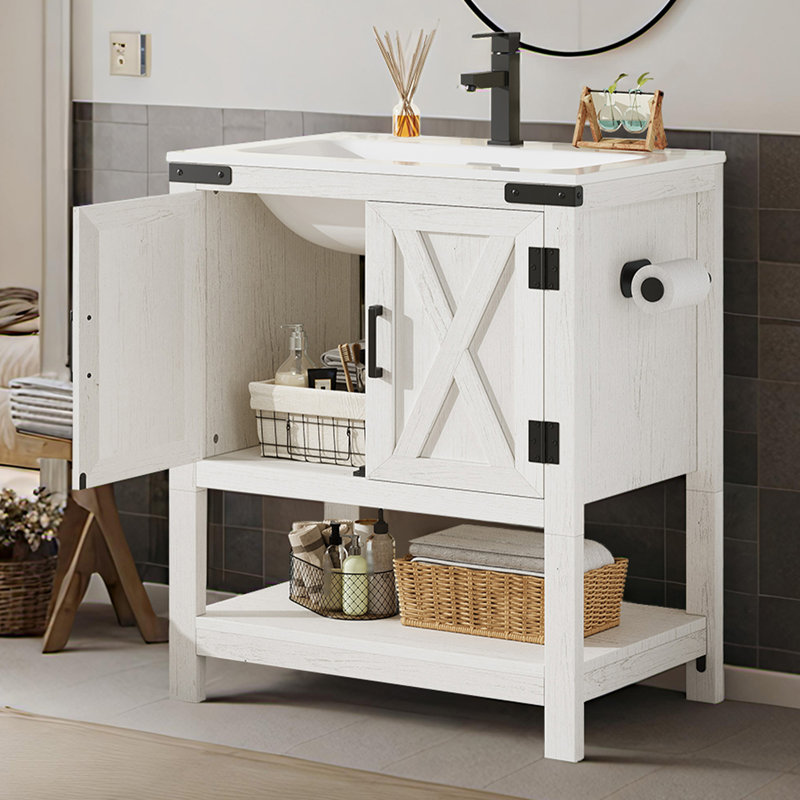 Meuble-lavabo simple 24 po avec rangement Chimira, blanc, Blanc, 24"