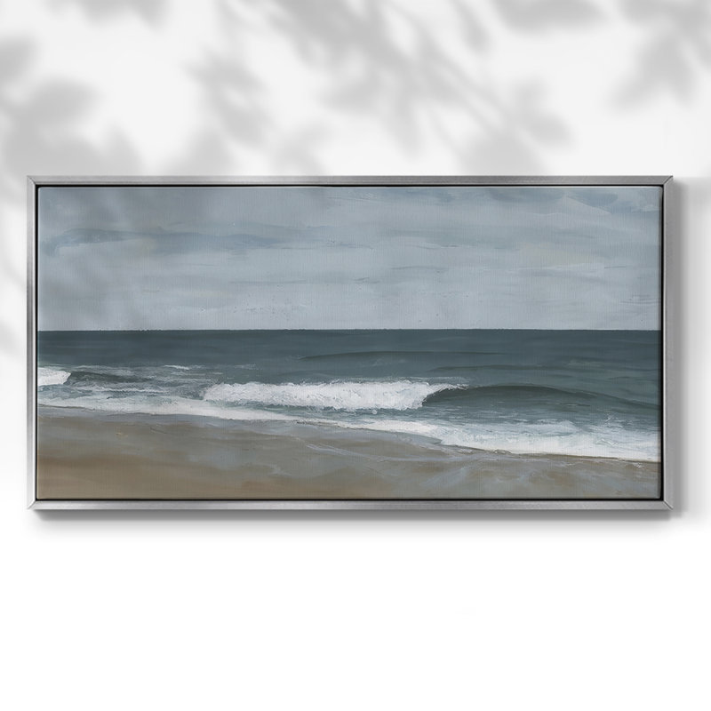 Northeast Shoreline I - Toile tendue avec châssis encadré - Prêt à être accroché, H 25 po x l 49 po, Argent argent