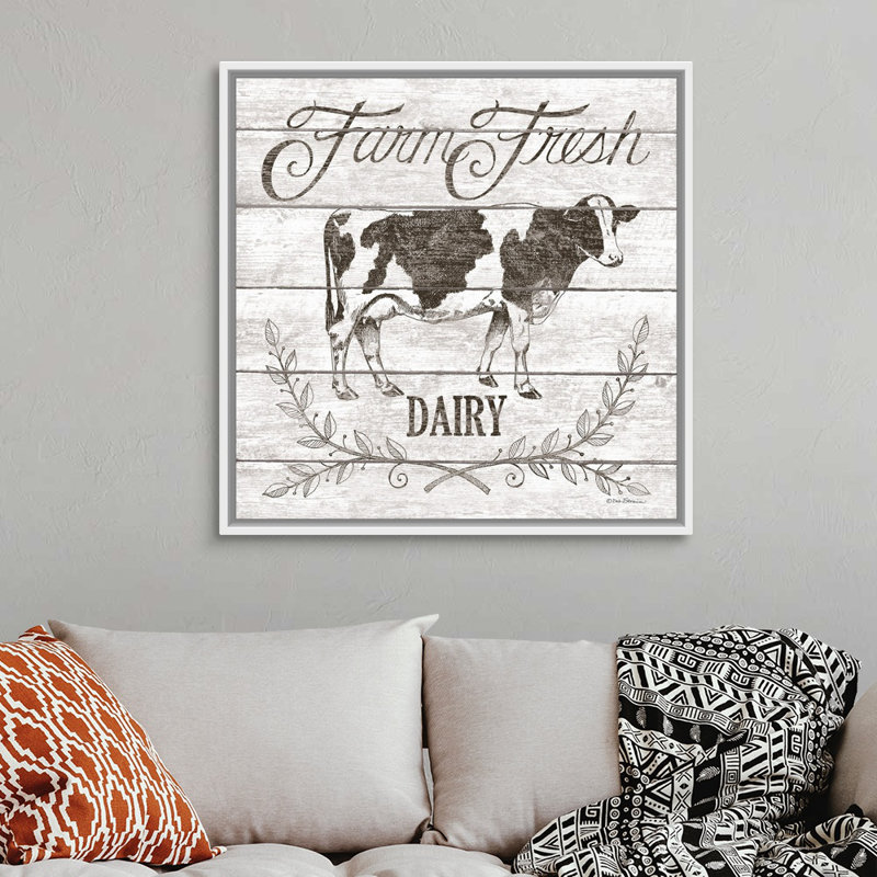 Reproduction d’art textuel sur toile, "Farm Fresh Dairy" par Deb Strain, Cadre blanc, 38" H x 38" W x 1.75" D