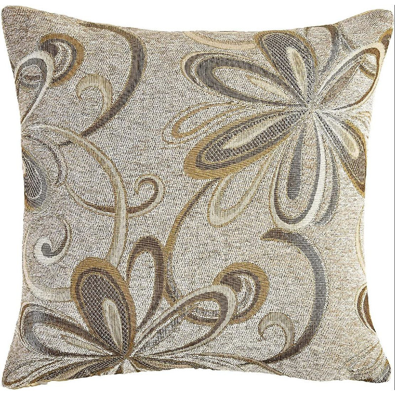 Gold Floral Embroidered Square Polyester Throw Pillow Set