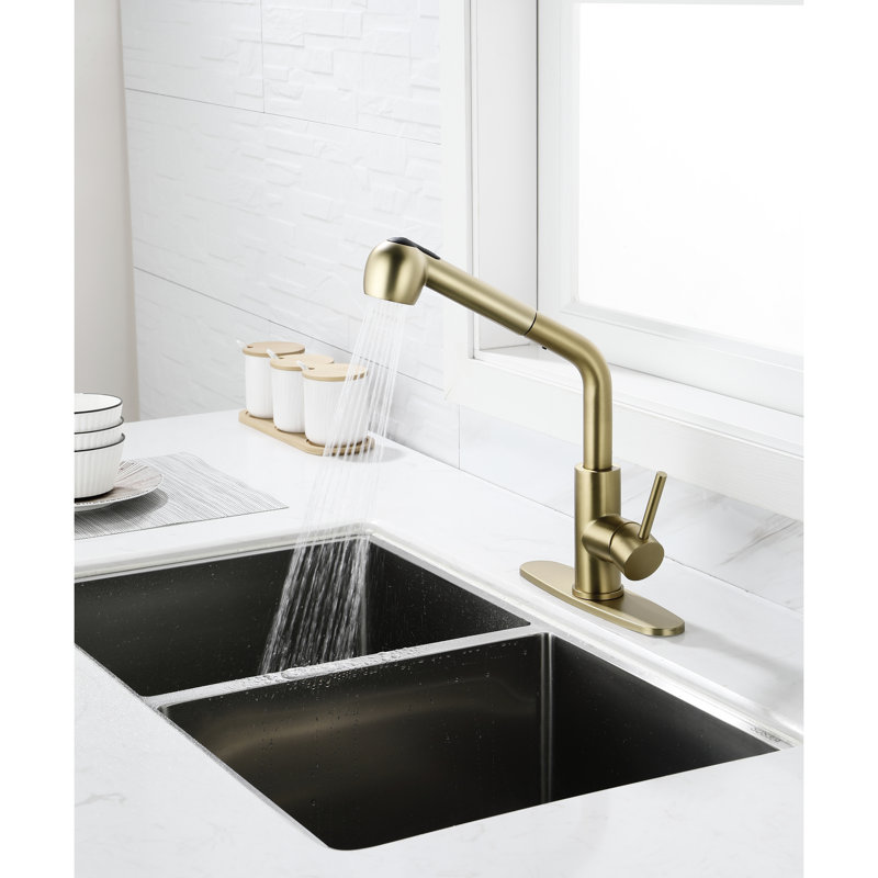Robinet de buanderie coulissant High Arc en or et en acier inoxydable - construit pour une utilisation à long terme en acier avec douchette extractible