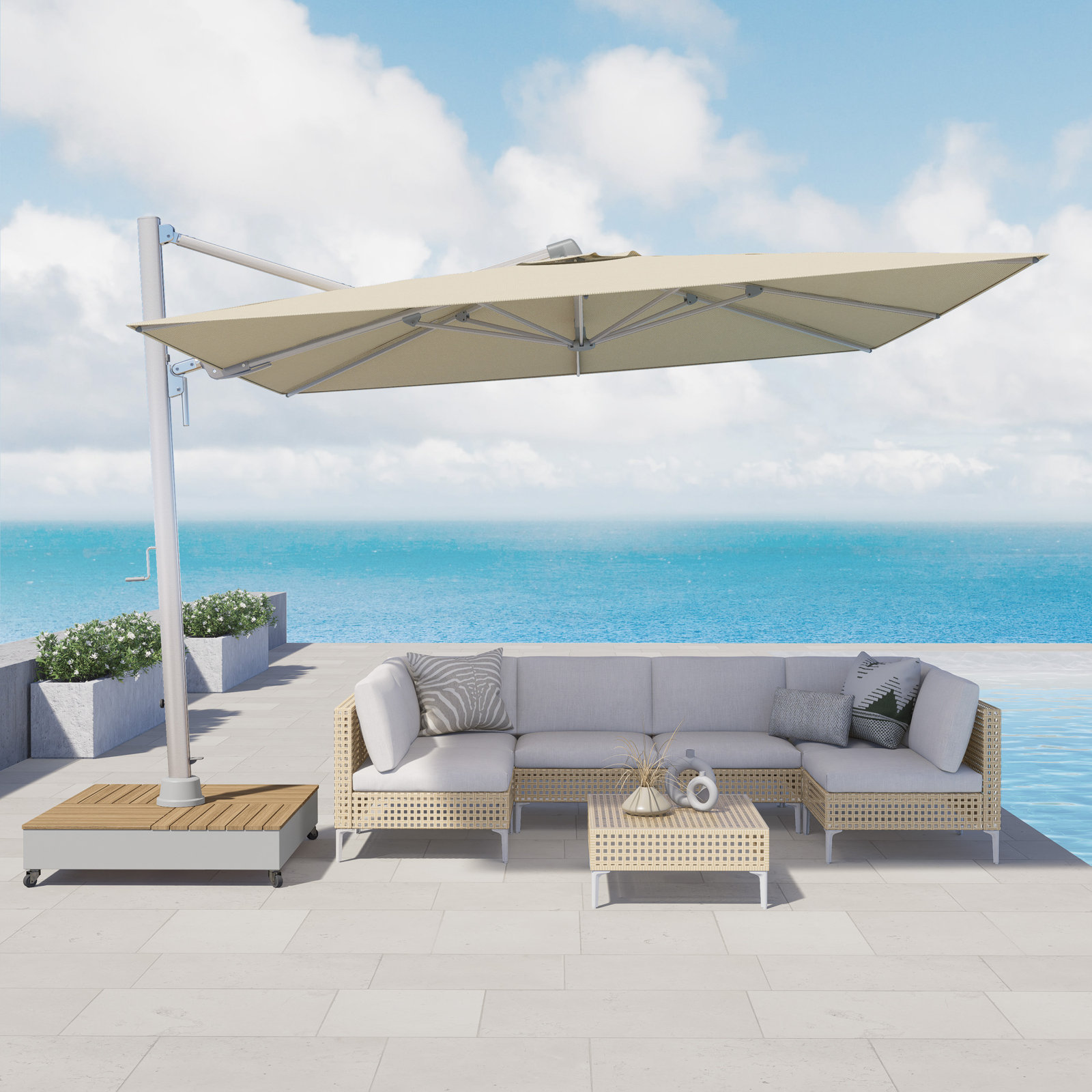Menades 157" Cantilever Outdoor Umbrella, Silver