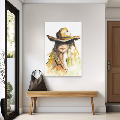 Prairie Lady - Contemporary Woman Cowboy Hat Hidden Eyes Art