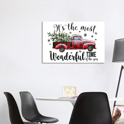 Christmas Plaid Truck. It'S The Most Wonderful Time 1 Piece Wrapped Canvas Painting