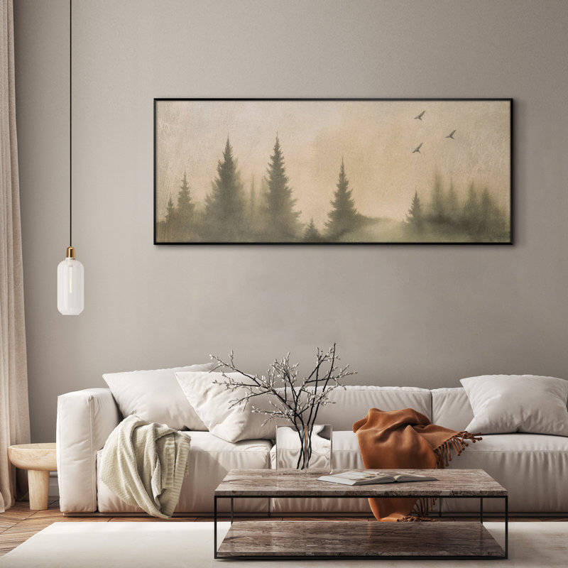 Très grande impression d'art mural vert forêt - paysage abstrait nature neutre pour le salon ou la chambre à coucher, assemblage de cadre requis