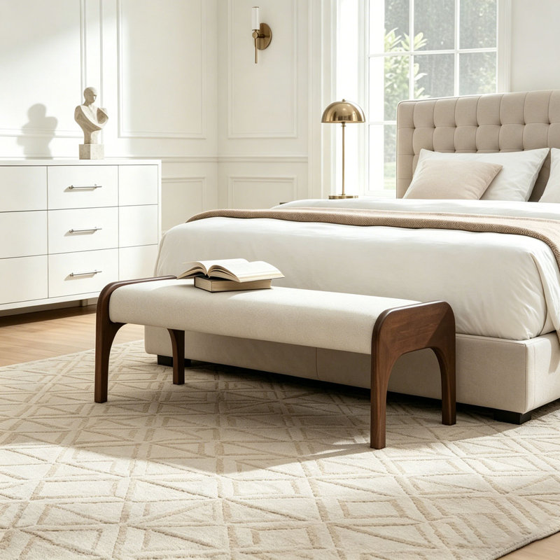 50.25 Inch Upholstered Long Bench, Beige